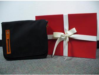 Black Messenger Bag with Leather Trim