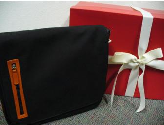 Black Messenger Bag with Leather Trim