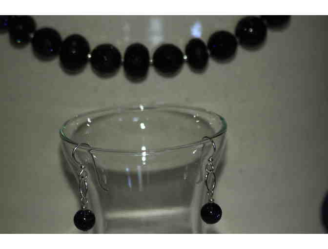 Necklace with Earrings - Bluish Purple Shimmering 'Gold Stone' Beaded Set