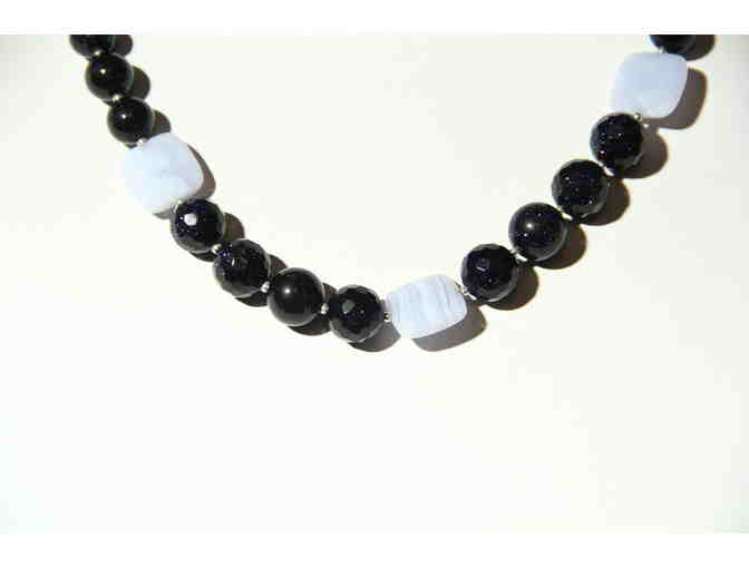 Necklace with Earrings - Bluish  Purple Accented 'Gold Stone' Beaded Set