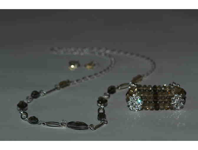 Champagne Beaded Chain Necklace, Earrings and Bracelet Set
