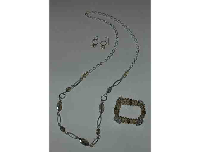 Champagne Beaded Chain Necklace, Earrings and Bracelet Set