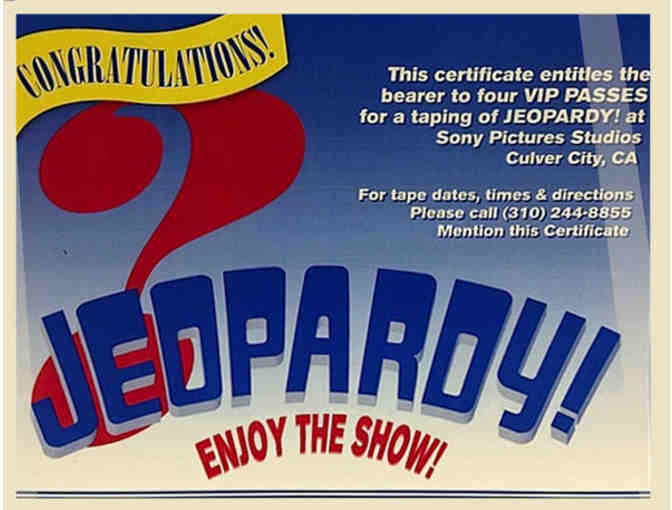 'Jeopardy!' 4 VIP Tickets to a Taping + SWAG!!!