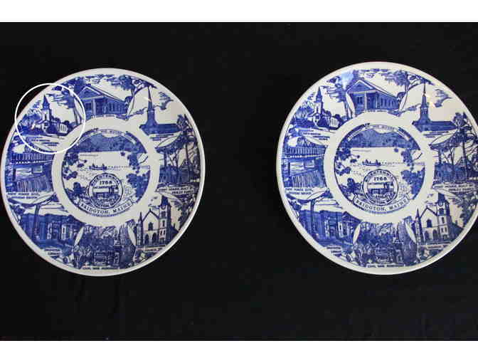 Set of 2 Vintage Blue & White China Plates - Bridgton Bicentennial