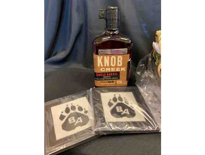 Kentucky Bourbon Gift Basket with Handmade Bridgton Coasters