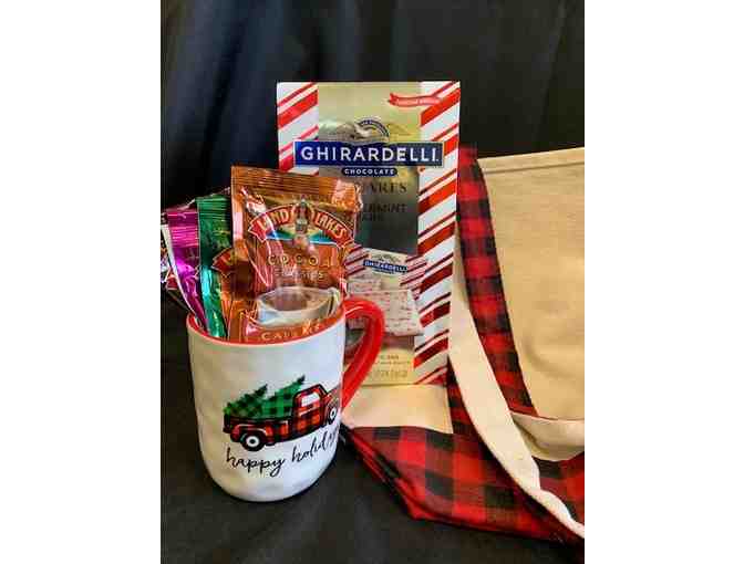 Cozy Buffalo Plaid Gift Package Winter Hat, Tote Bag, Fleece Blanket, Mug, and Hot Cocoa