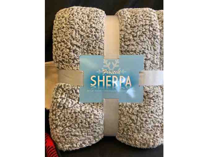 Cozy Buffalo Plaid Gift Package Winter Hat, Tote Bag, Fleece Blanket, Mug, and Hot Cocoa