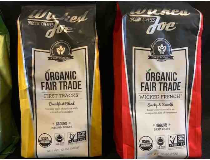 Collection of Wicked Joe Organic Coffees and Mug