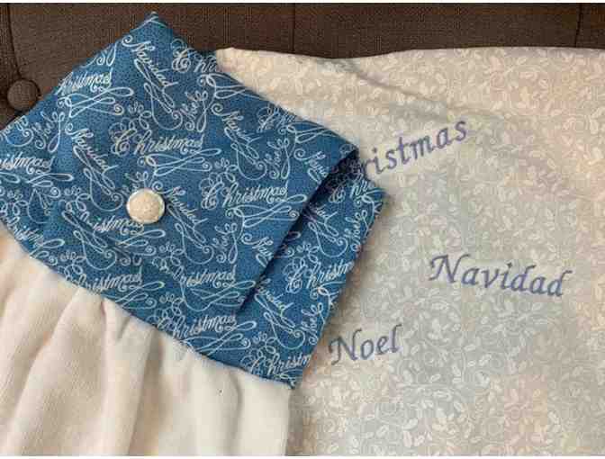 Embroidered Names of Christmas Table Runner and Oven Towel Set 'Merry'