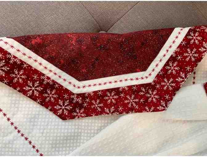 Embroidered 'Merry Christmas' Red & White Table Runner and Oven Towel Set