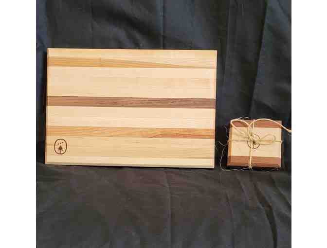 Handcrafted Hardwood Cutting Board and Set of Four Coasters