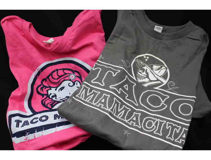 Taco Mamacita - $25 gift card & 2 tees - pink size adult small, gray size adult large