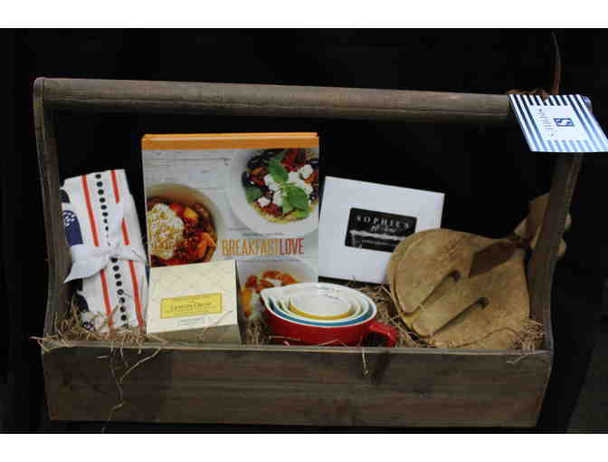 Sophie's $100 Gift Certificate and Wooden Rectangle Basket of Goodies