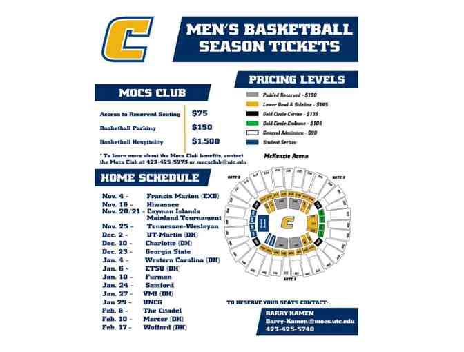 UTC Mocs Basketball - 4 Reserved Season Tickets in the Lower bowl/sideline