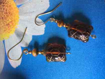 Czech Glass Amber Turtle Earrings