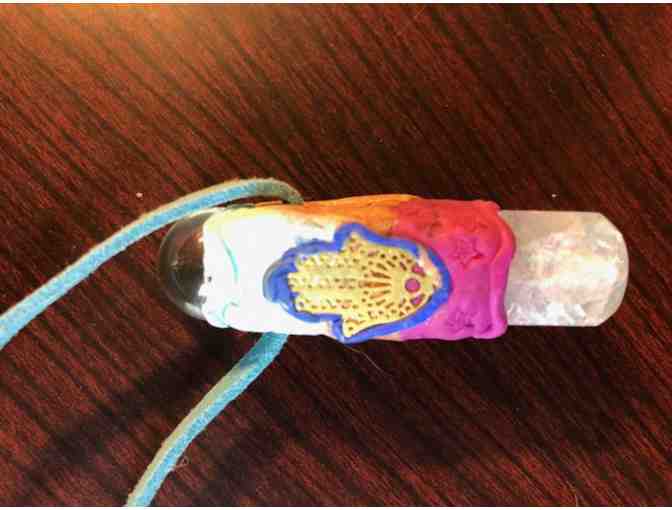 Handmade Owl Pendant in Clay with Crystals