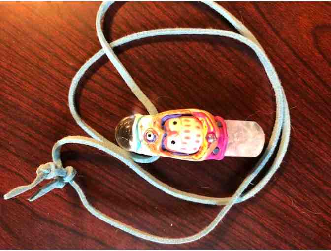 Handmade Owl Pendant in Clay with Crystals