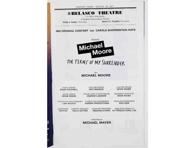 Signed Michael Moore on Broadway: The Terms of My Surrender opening night Playbill