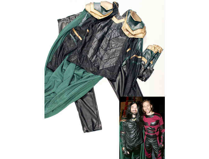 Loki costume worn by Charlie Cox on Halloween with Tom Hiddleston and photo of the two