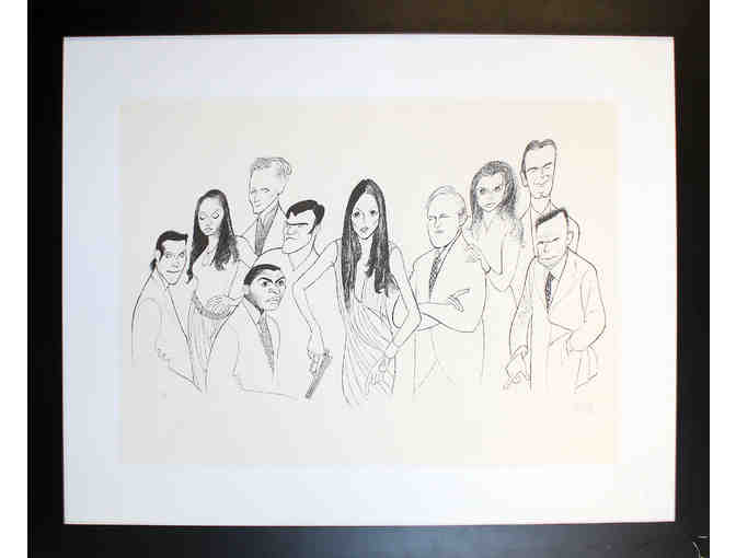 Framed Al Hirschfeld print of the cast of Alias, signed by Hirschfeld and Victor Garber