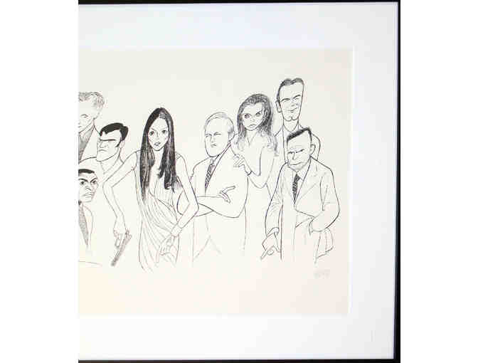 Framed Al Hirschfeld print of the cast of Alias, signed by Hirschfeld and Victor Garber