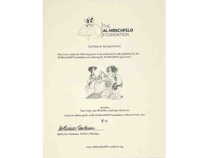 Amadeus print originally drawn by Al Hirschfeld in 1980, signed by Sir Ian McKellen