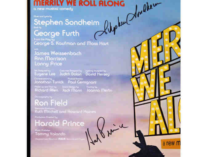 Merrily We Roll Along poster, signed by Hal Prince and Stephen Sondheim