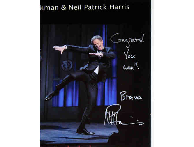 Autographed plaque of Neil Patrick Harris and Hugh Jackman photos