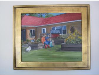 'Brookwood Gardens & Chickens' Framed Painting, Paula Cardarelli