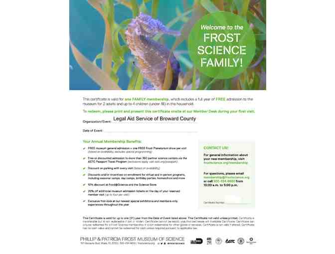 Frost Museum of Science Family Annual Membership