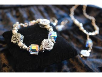 Silver & Crystal Beaded Necklace, Bracelet & Earrings Set