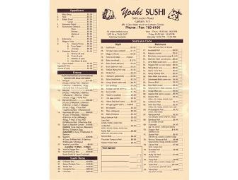 $100 gift card to Yoshi Sushi