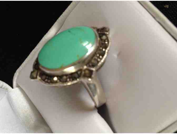 Turquoise and Marcasite Statement Ring