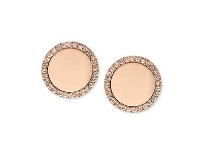 Michael Kors 'Fulton' Purse and Rose Gold Tone Slice Crystal Pave Stud Earrings from NEFJ