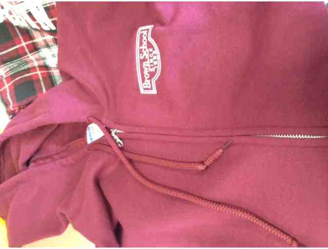 Brown School embroidered full zipper hooded sweatshirt, size adult large.