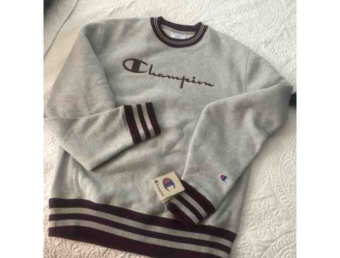 Champion Men's Reverse Weave Crew Yarn Dye Rib Trim-Full Chest Script - MAROON