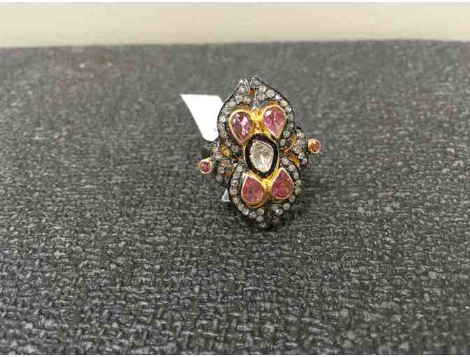Custom Cast and Assembled Silver & Gold Pink Tourmaline and Diamond Ring