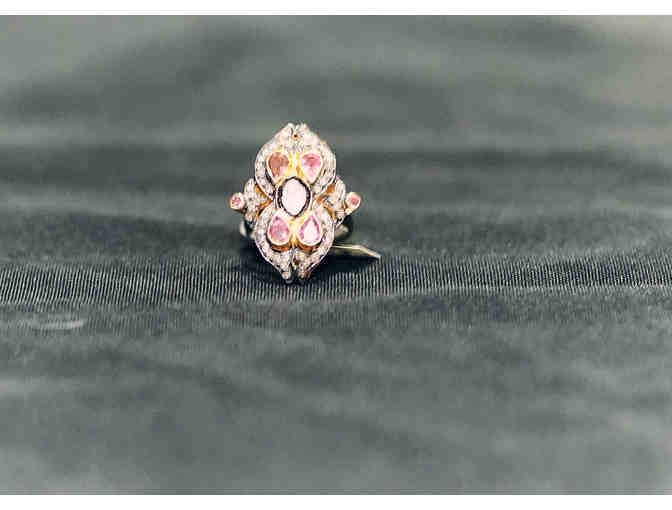 Custom Cast and Assembled Silver & Gold Pink Tourmaline and Diamond Ring