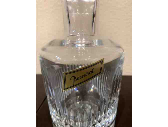 Baccarat Signed French Crystal Decanter with Original Label Still Affixed.