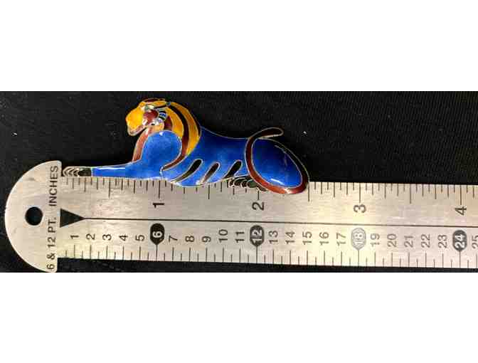 Sterling Silver Lion Brooch Pin with Colorful Painted Enamel