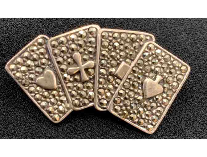Marcasite Sterling Card Suits Pin Vintage Silver Playing Cards