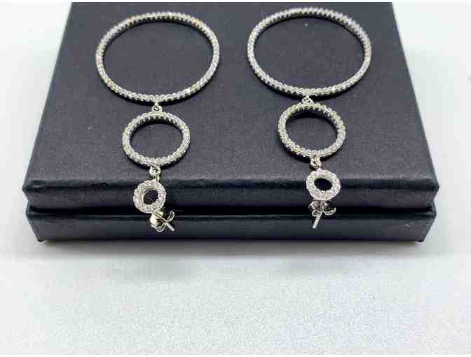 Open Three Circle Sterling Silver Drop Earrings with Cubic Zirconia