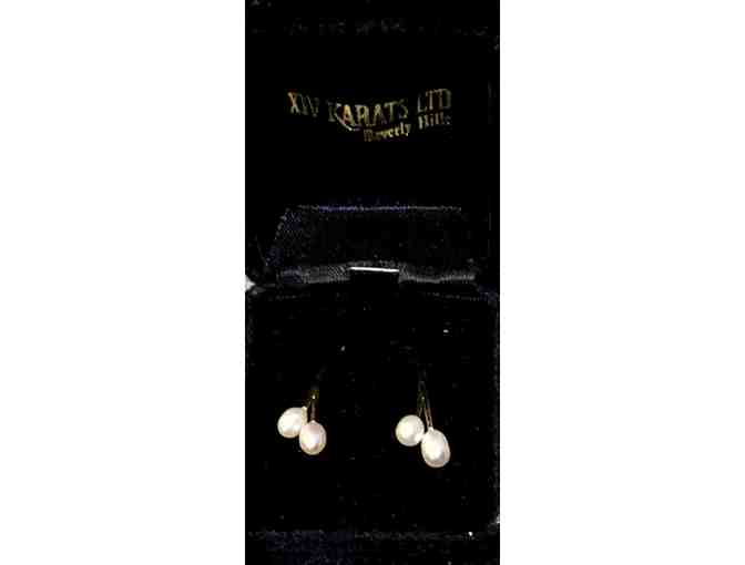 Small Gold Earrings With Double Pearl Drop