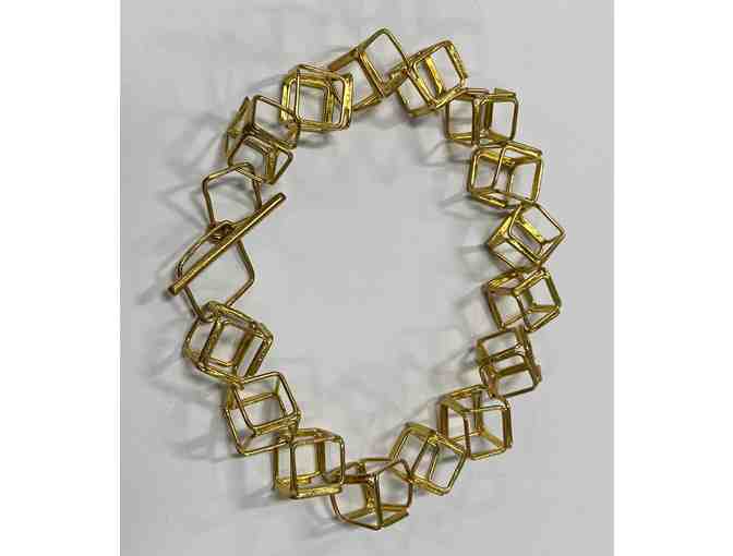 Gold Cube-Link Fashion Necklace and Bracelet Set