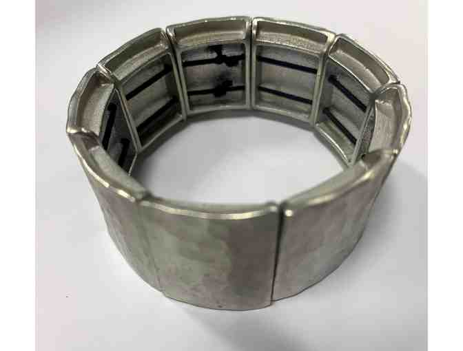 Wide Silver Tone Stretch Bracelet