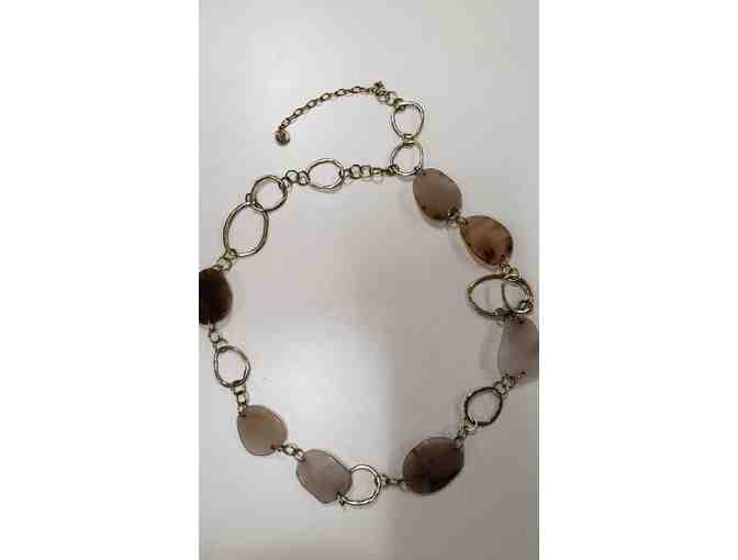 Graziano Long Gold toned Necklace with assorted pieces of glass