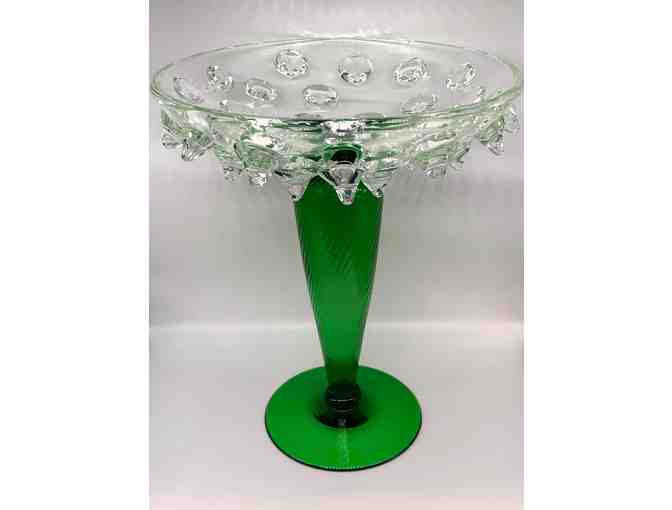 Clear Flat Crystal Bowl on Tall Green Stem - Photo 1