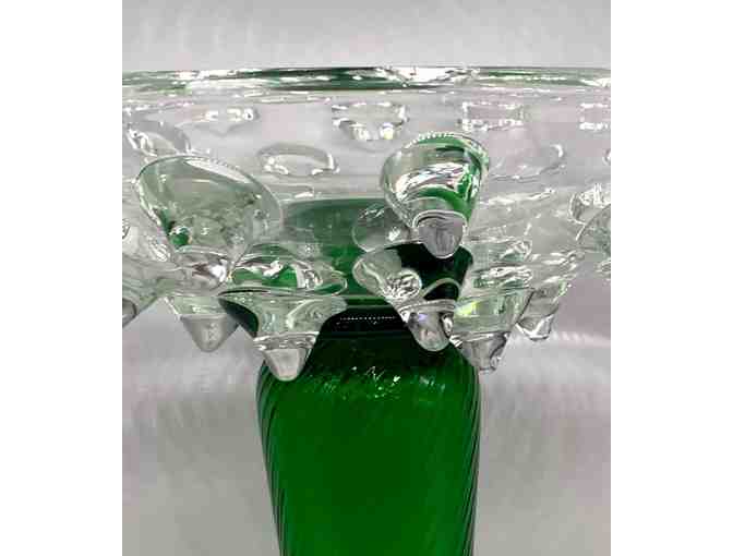 Clear Flat Crystal Bowl on Tall Green Stem - Photo 2