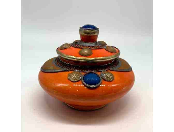 Orange Ceramic Decorative Bowl with Lid