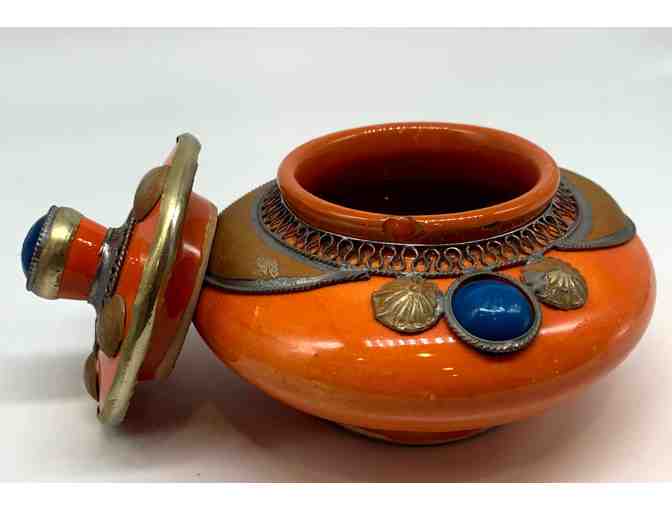 Orange Ceramic Decorative Bowl with Lid